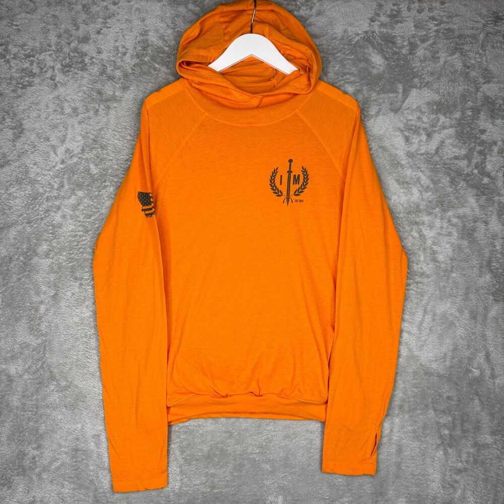 Runyon Hoodie Mens Medium Orange Canyon USA Running Top Lightweight Thumb Holes